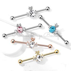 Oval Crystal Pineapple Industrial Barbell Earrings